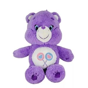Care Bears Share Bear 2014 Lollipops 13" Plush Just Play Purple Bear Red Heart